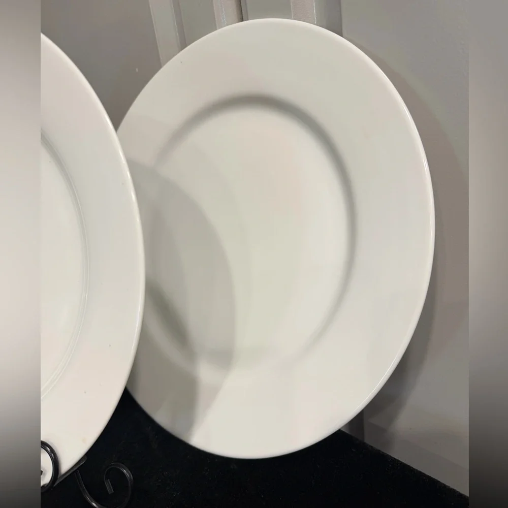 Crate&Barrel Elegant Ceramic White Chop 12” Dinner Serving Plates Set (2)